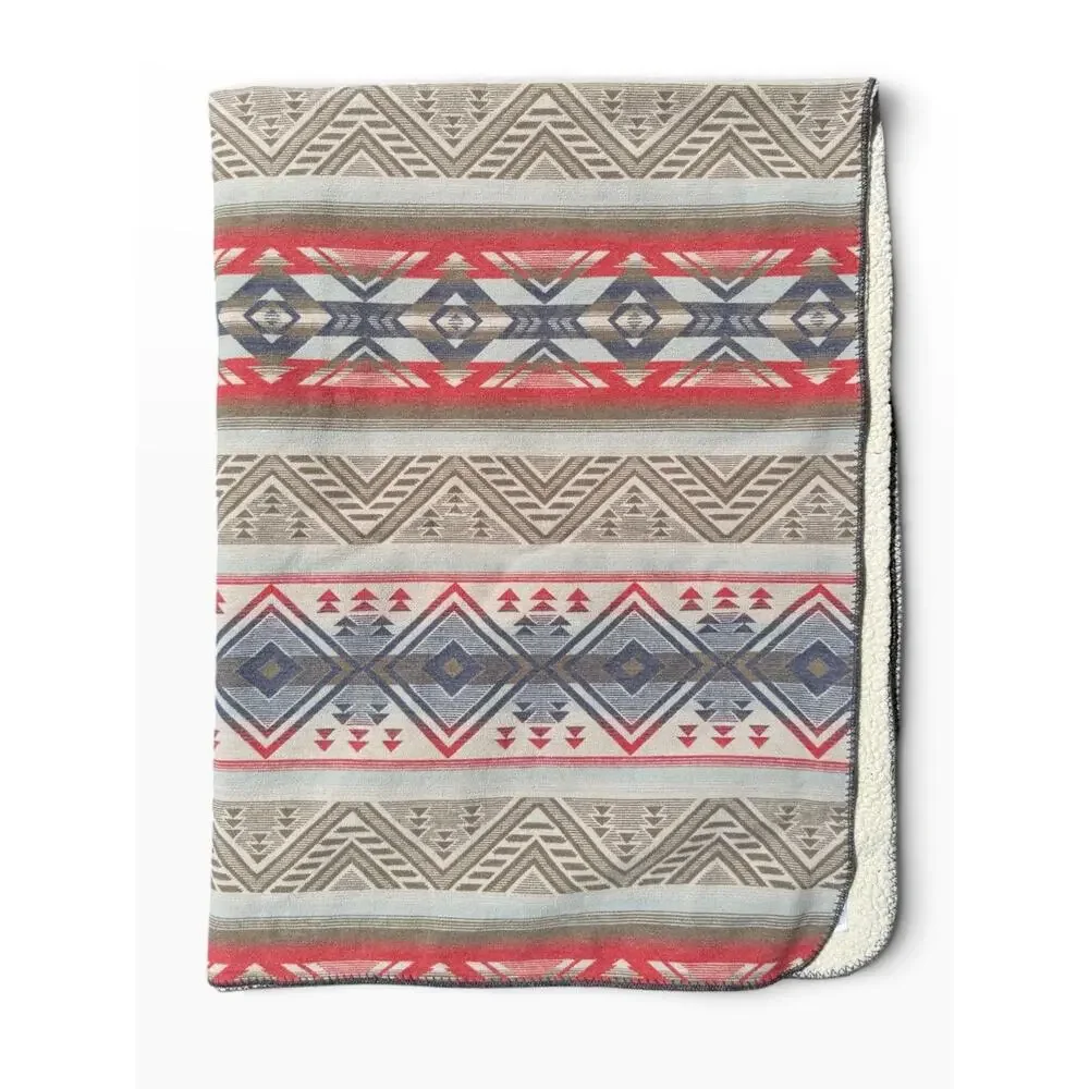 Faherty Sherpa Throw Blanket Fleece Southwest Aztec Geometric 50x70 Reversible